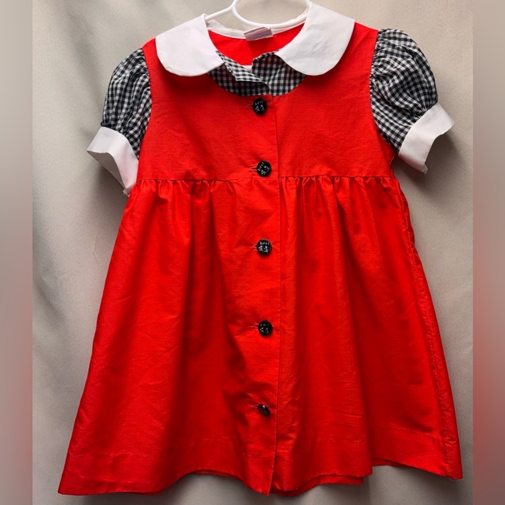 Cinderella 1960s Peter Pan Collar Red Dress with Black and White Plaid Sleeves